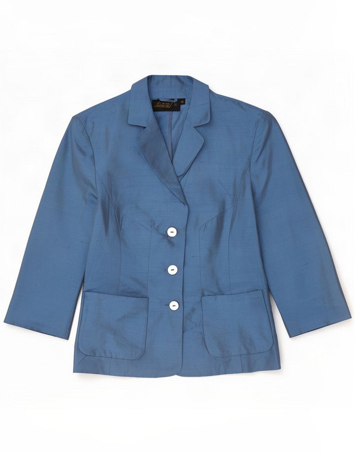 Luisa Spagnoli Giacca Blazer a 3 Bottoni da Donna IT 40 Small Blu Seta