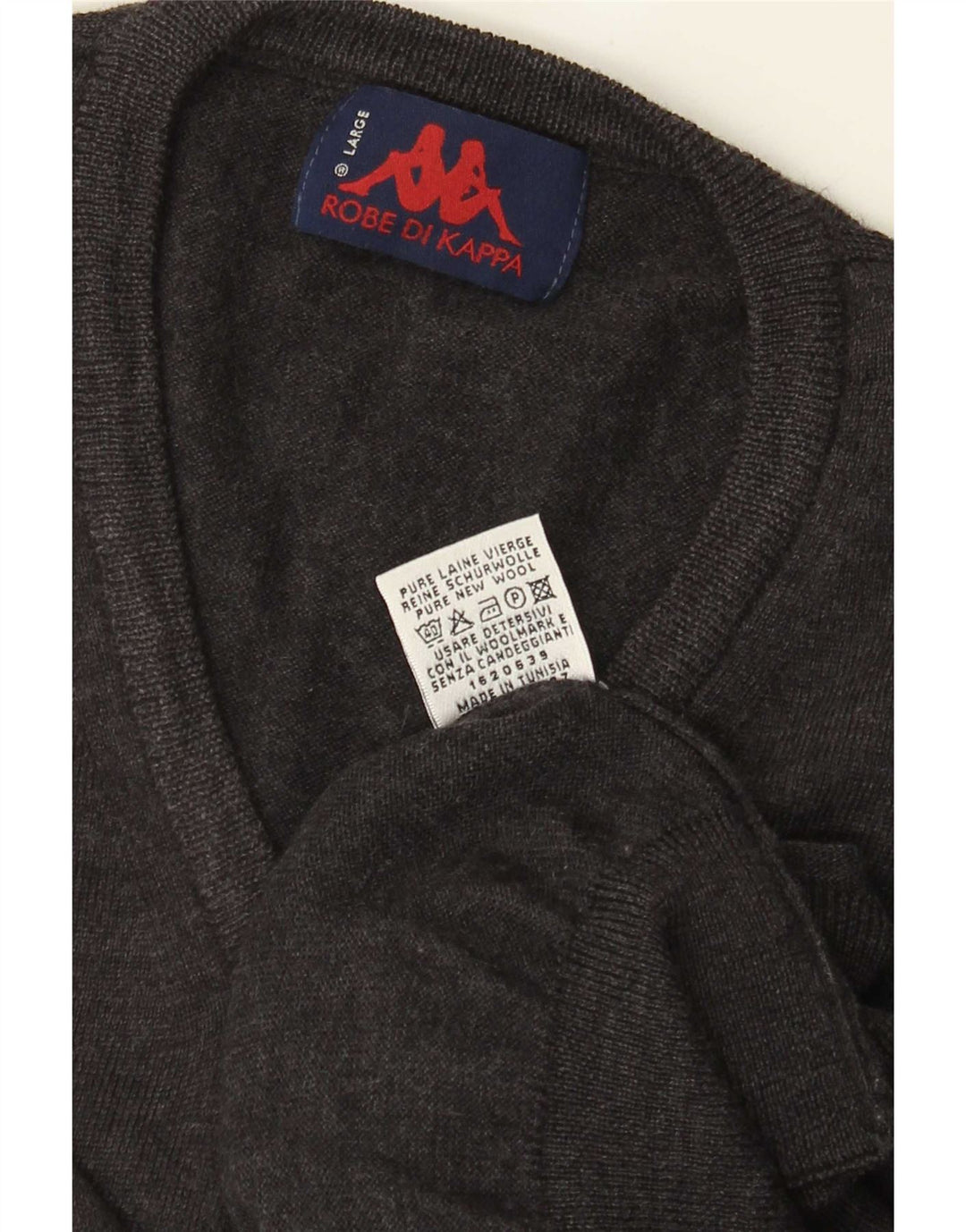 Maglione Kappa da uomo con scollo a V, grande, in lana grigia
