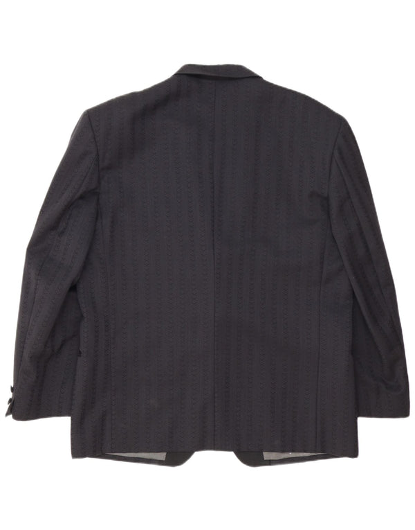 Giacca blazer vintage da uomo a 1 bottone IT 54 2XL Lana vergine a righe blu navy