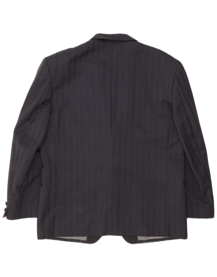 Giacca blazer vintage da uomo a 1 bottone IT 54 2XL Lana vergine a righe blu navy