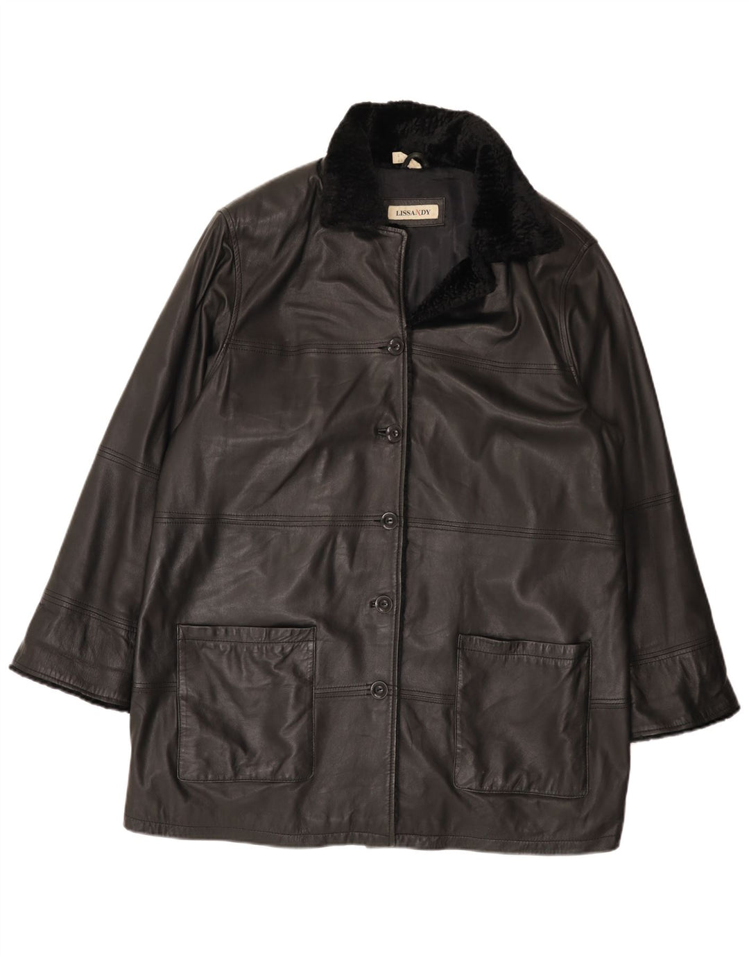 Cappotto in pelle vintage da donna UK 24 4XL Pelle nera