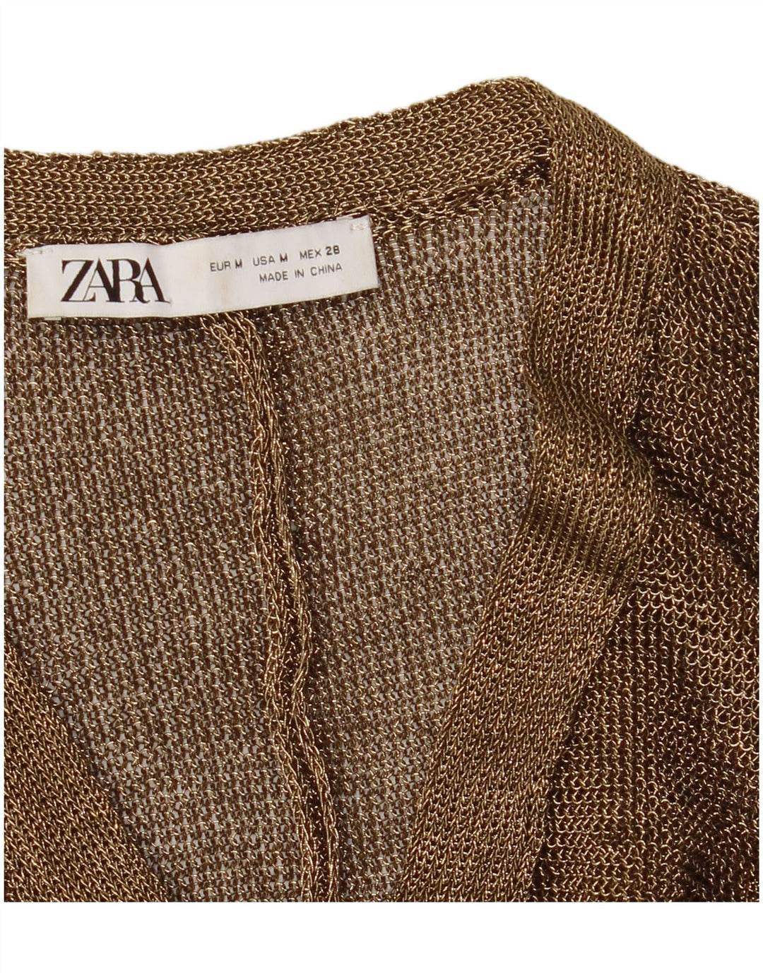 Maglione cardigan trasparente da donna Zara UK 14 medio oro screziato