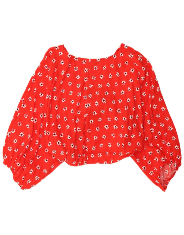 Top corto da donna Zara a maniche lunghe con allacciatura sul davanti UK 12 rosso medio floreale