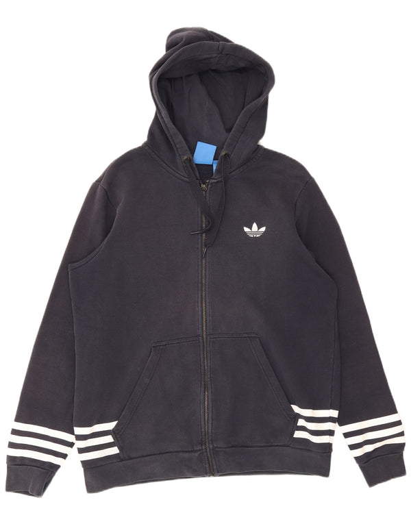 Maglione con cappuccio e zip grafica da uomo Adidas grande in cotone blu navy