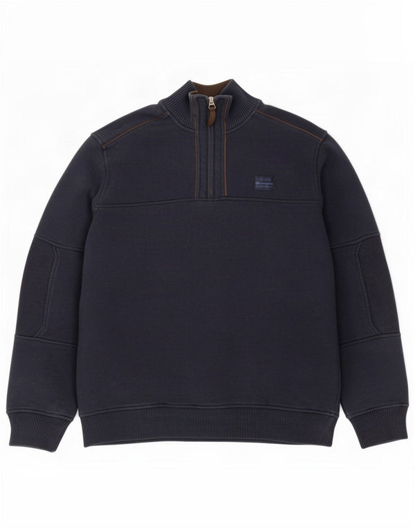 Felpa Champion da uomo con zip e collo, maglione XL, cotone blu navy