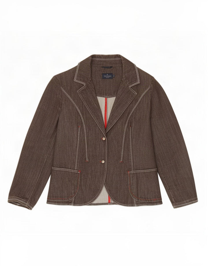 Giacca Blazer in Denim a 2 Bottoni da Donna Trussardi IT 46 Large in Cotone Marrone