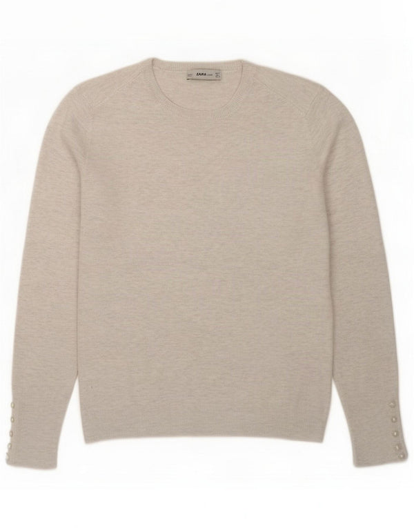 Zara maglione girocollo da donna UK 14 grande in viscosa screziata grigia