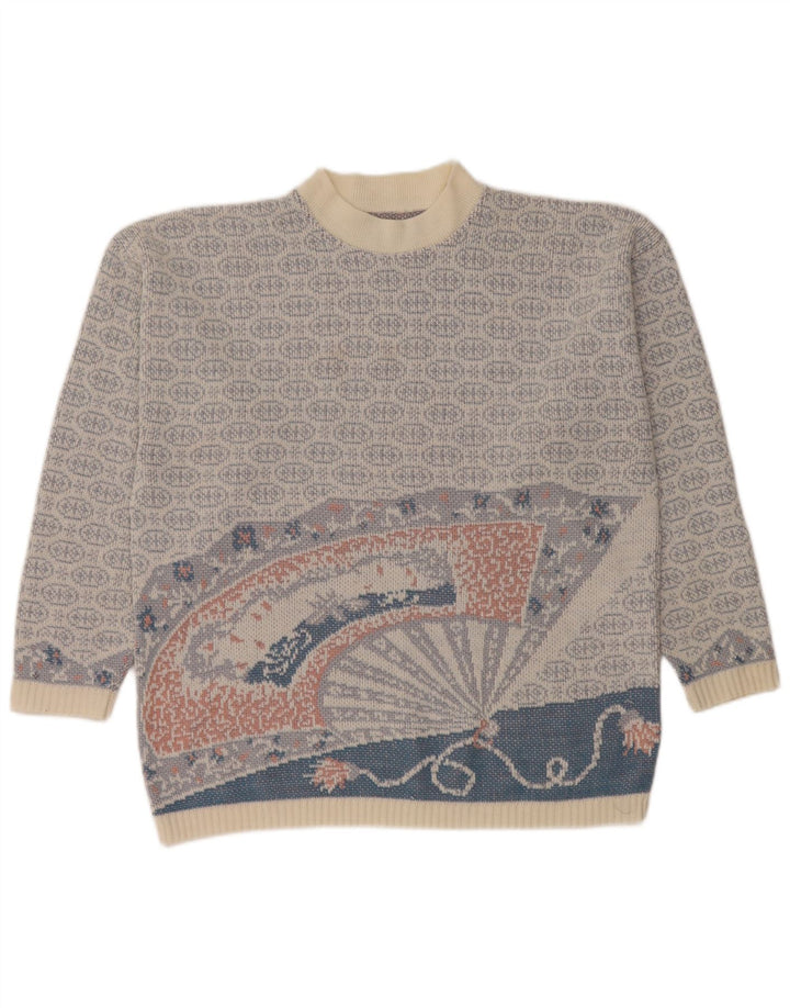 Maglione maglione girocollo da uomo vintage blu medio Fair Isle