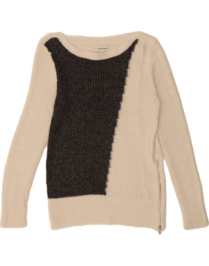 CALVIN KLEIN Womens Boat Neck Jumper Sweater UK 12 Medium Off White Vintage Calvin Klein and Second-Hand Calvin Klein from Messina Hembry 