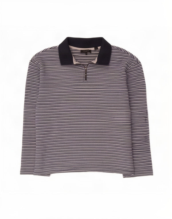 Polo da rugby da uomo a maniche lunghe Ted Baker taglia 3 a righe blu medio