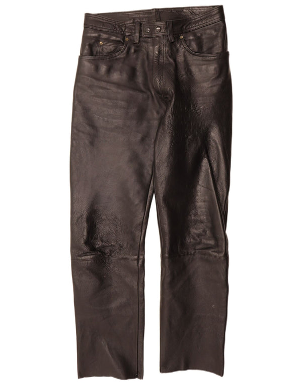 Pantaloni dritti in pelle da uomo vintage W32 L33 in pelle nera