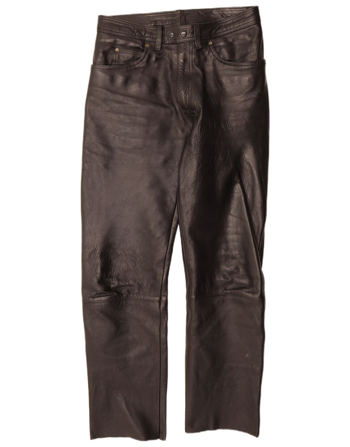 Pantaloni dritti in pelle da uomo vintage W32 L33 in pelle nera