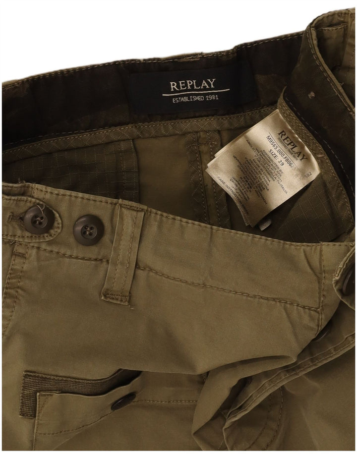 REPLAY Pantaloncini cargo da uomo W29 piccoli in cotone kaki