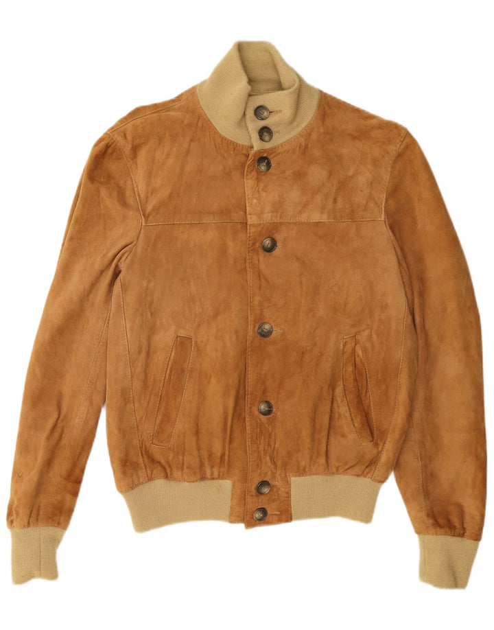 Giubbotto bomber vintage in pelle scamosciata da uomo IT 48 in pelle color block beige medio