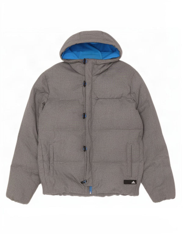 Giacca imbottita Adidas da uomo con vestibilità ampia con cappuccio UK 38 Poliestere grigio medio