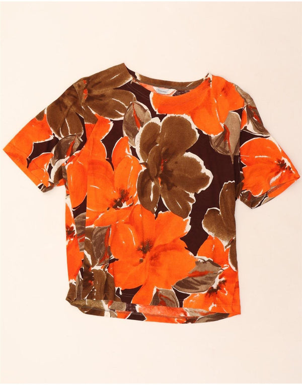 PERSONA Womens Slim Fit T-Shirt Top UK 22 2XL Orange Floral Cotton
