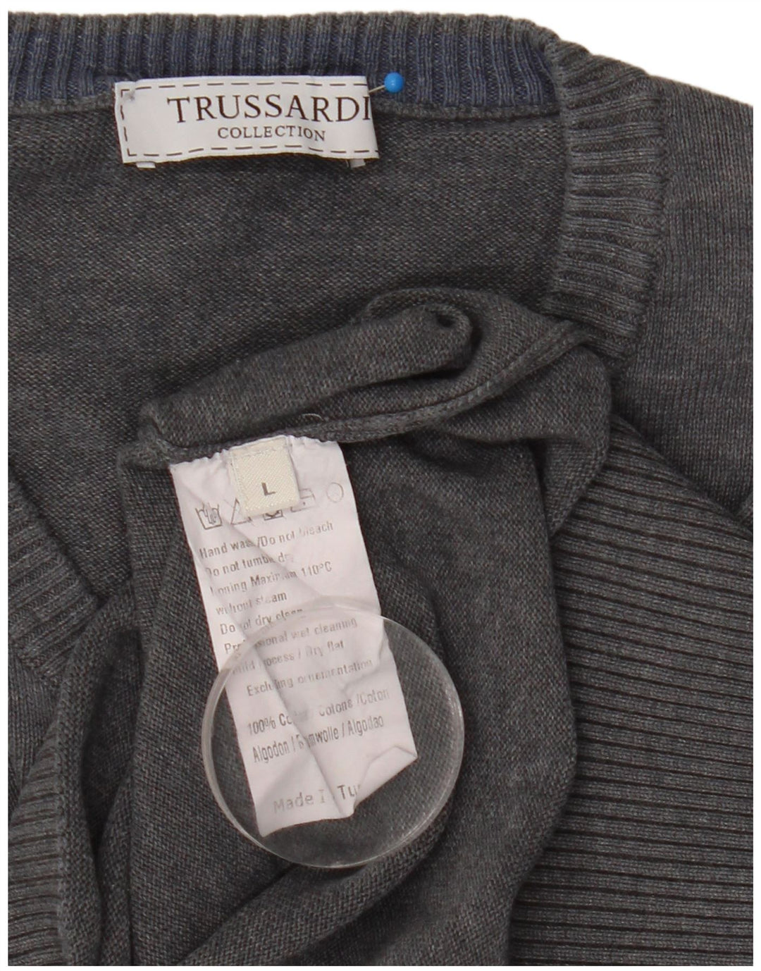 Maglione Trussardi Uomo Scollo a V Large in Cotone Grigio