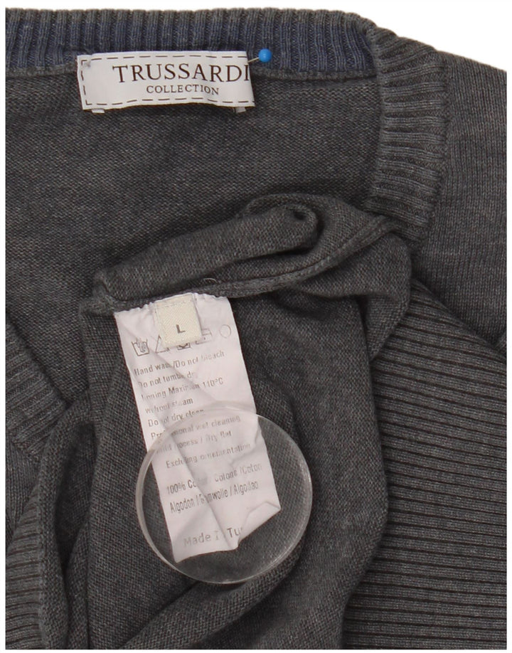 Maglione Trussardi Uomo Scollo a V Large in Cotone Grigio
