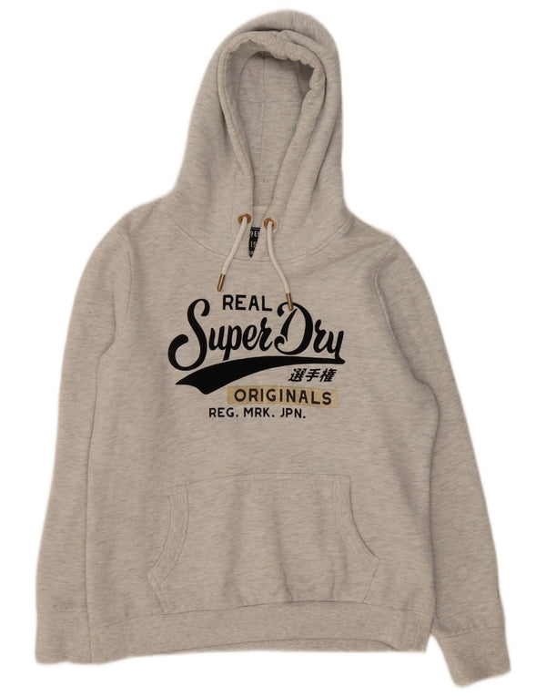 Maglione con cappuccio grafico da donna SUPERDRY UK 16 Grande cotone chiazzato grigio