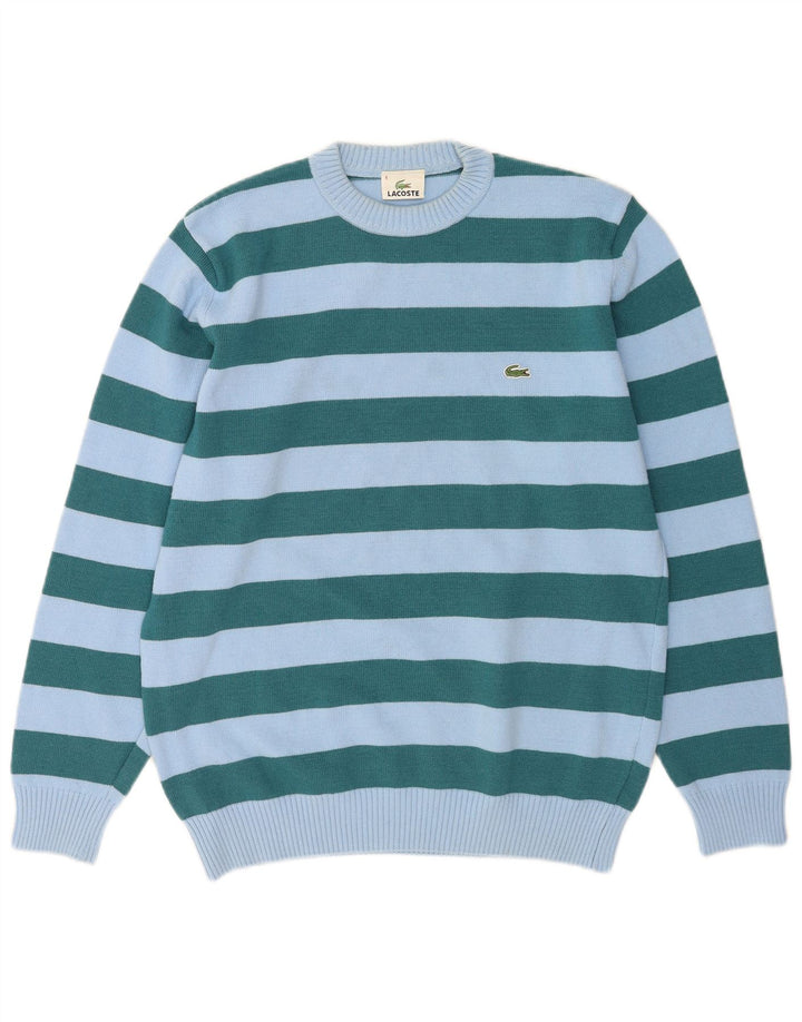 Maglione maglione girocollo da uomo Lacoste taglia 4 lana a righe blu medio