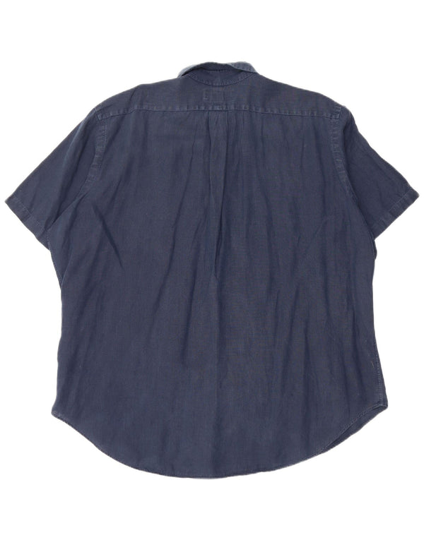 RALPH LAUREN Camicia da uomo a maniche corte vestibilità classica 2XL Lino blu navy