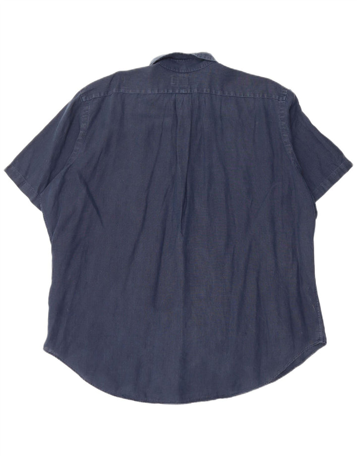 RALPH LAUREN Camicia da uomo a maniche corte vestibilità classica 2XL Lino blu navy