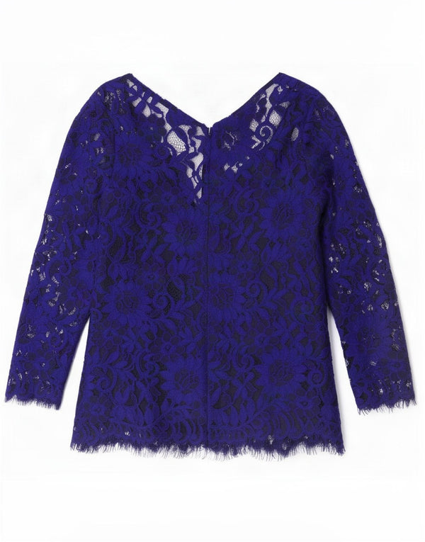 Jasper Conran Camicetta in pizzo con maniche a 3/4 da donna Top UK 10 Piccolo floreale blu