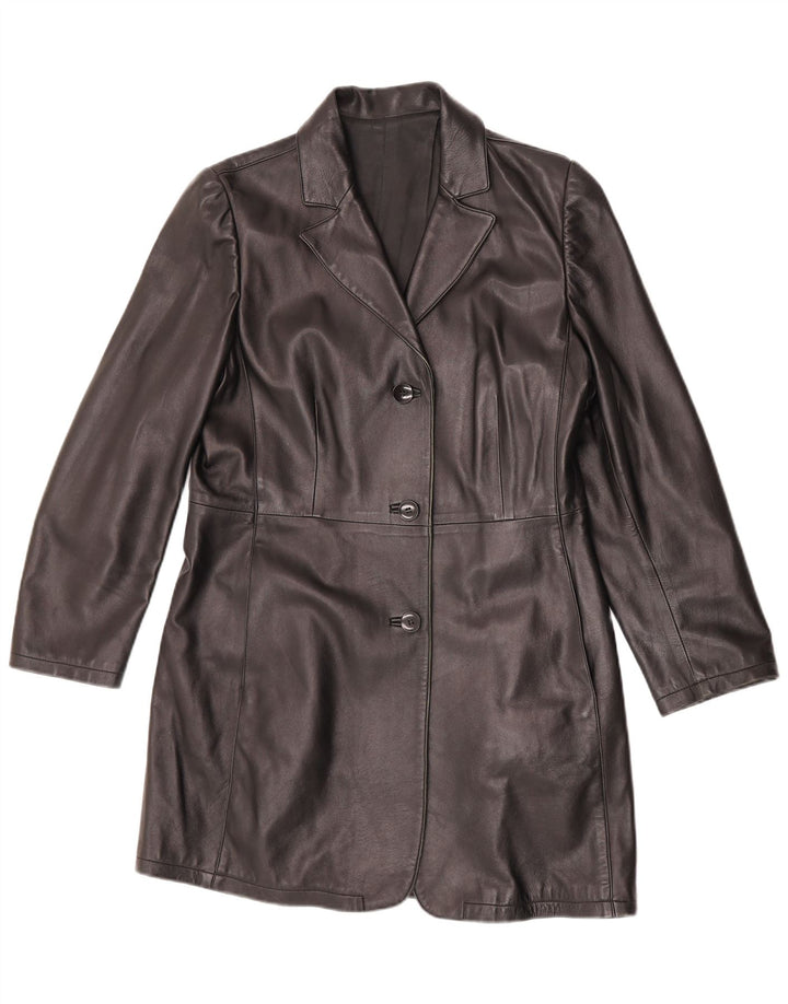 Cappotto in pelle vintage da donna UK 14 in pelle nera media