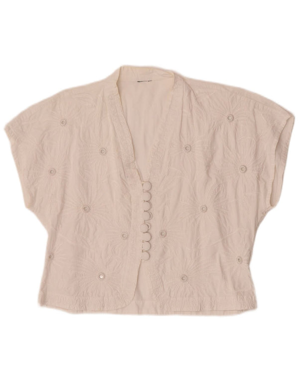 Camicetta vintage da donna a maniche corte corta UK 16 grande floreale bianco sporco