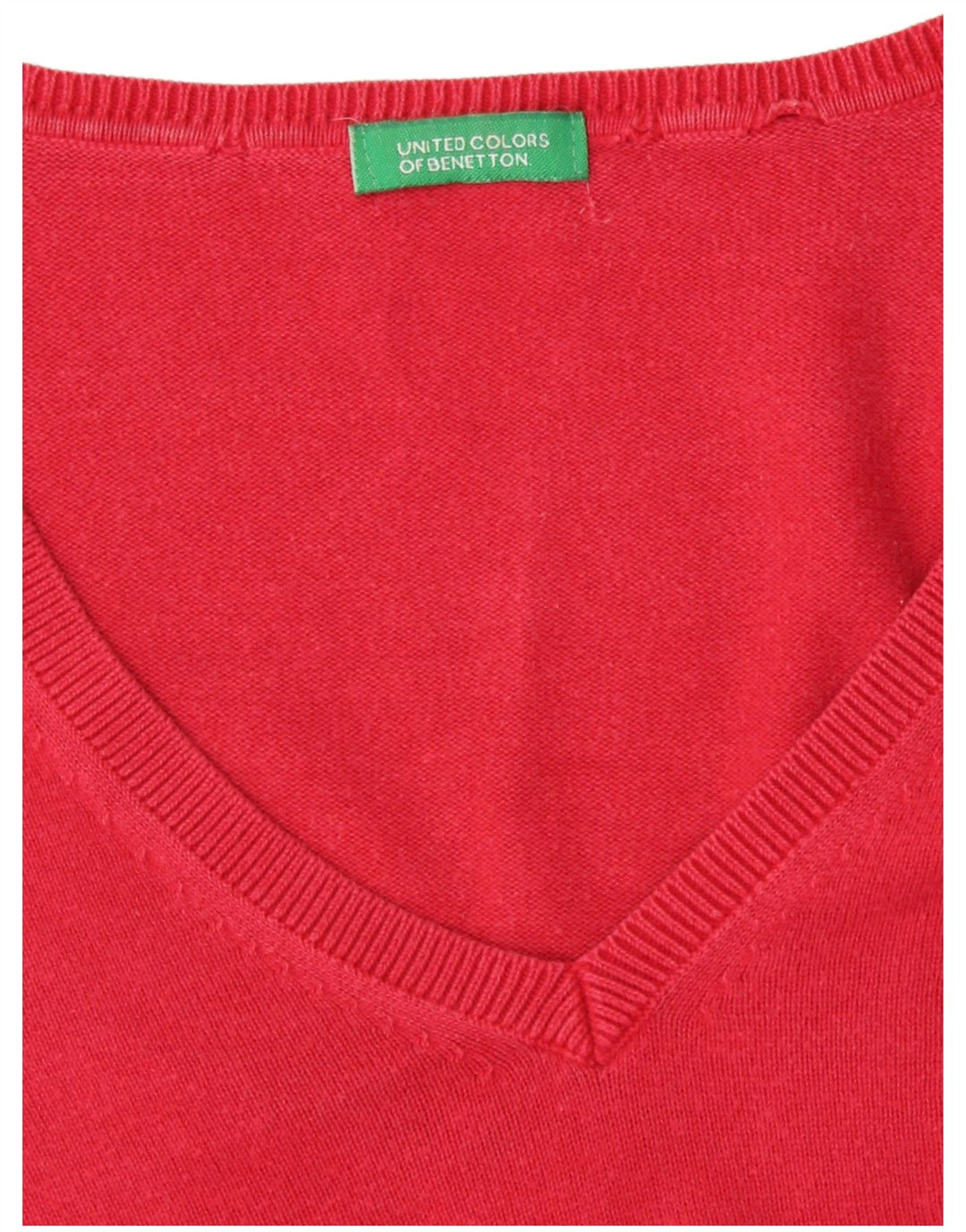 Maglione da donna con scollo a V Benetton UK 12 rosso medio