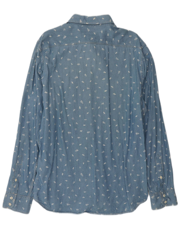 Camicia in denim su misura da uomo Marlboro Classics XL in cotone chiazzato blu