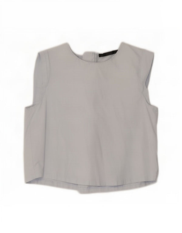 Top corto da donna Zara in camicetta UK 12 in cotone blu medio