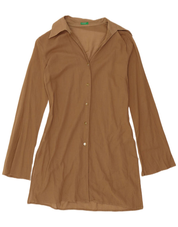 Abito camicia da donna Benetton UK 10 piccolo cotone marrone
