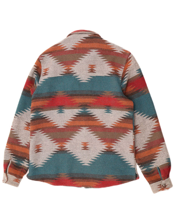 Camicia overshirt da donna vintage UK 18 XL Poliestere geometrico multicolore
