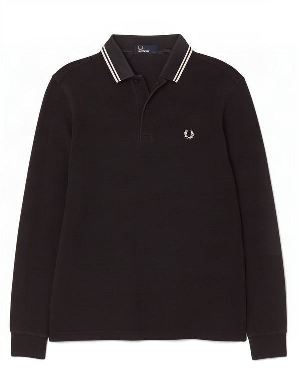 Polo a maniche lunghe da uomo Fred Perry piccola in cotone a righe blu navy