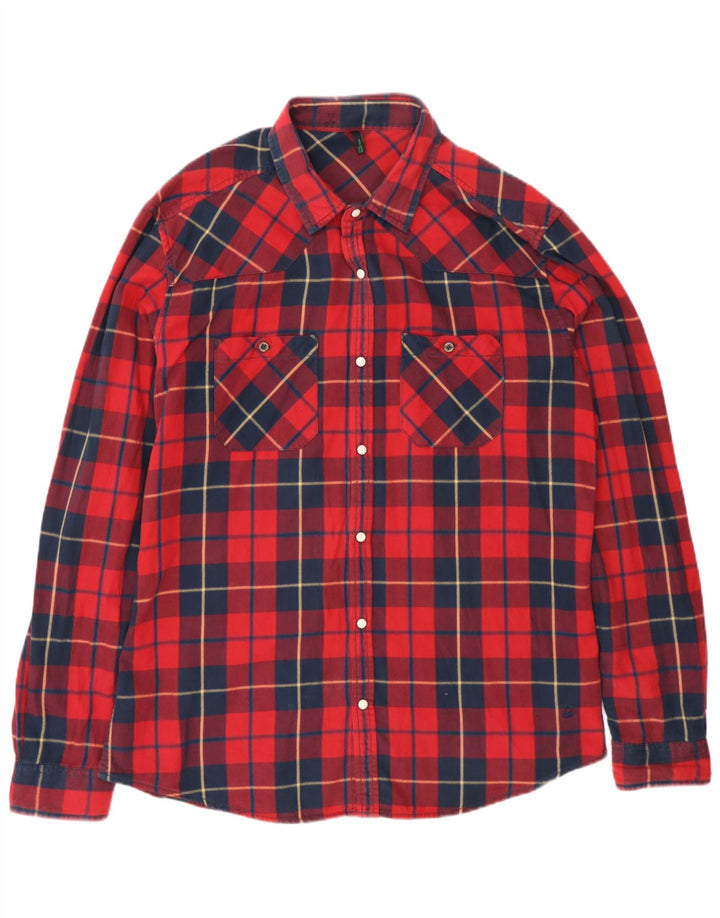 Camicia da uomo in flanella Benetton a quadri rossi grandi
