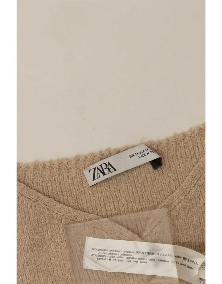 Gilet corto in maglia da donna Zara UK 12 Poliestere beige medio