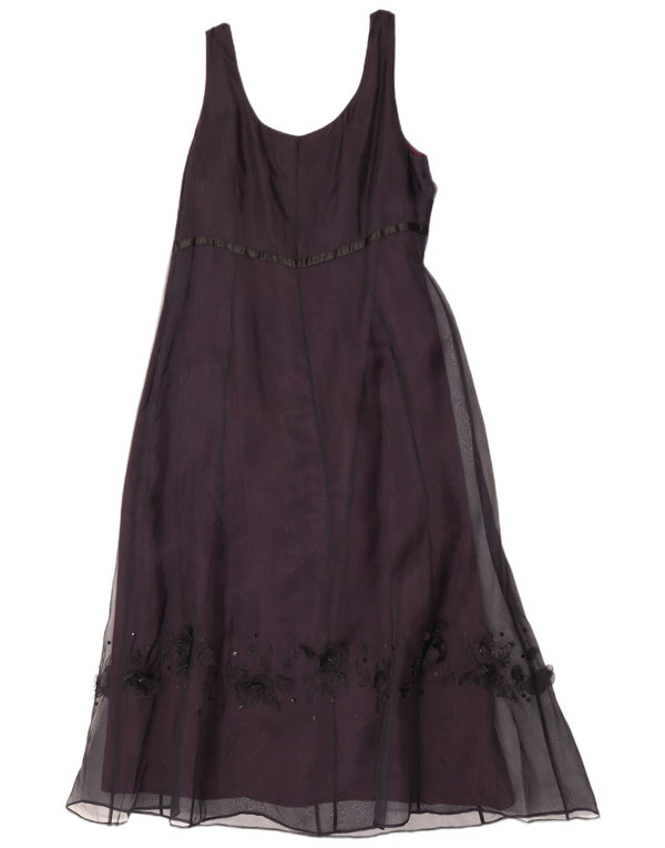 Monsoon Womens Sleeveless A-Line Dress UK 16 Large Burgundy Floral Silk