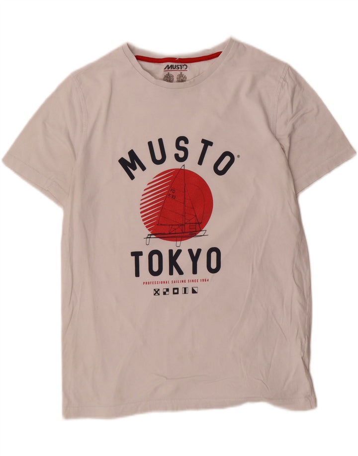 T-shirt grafica da uomo Musto Top in cotone bianco medio