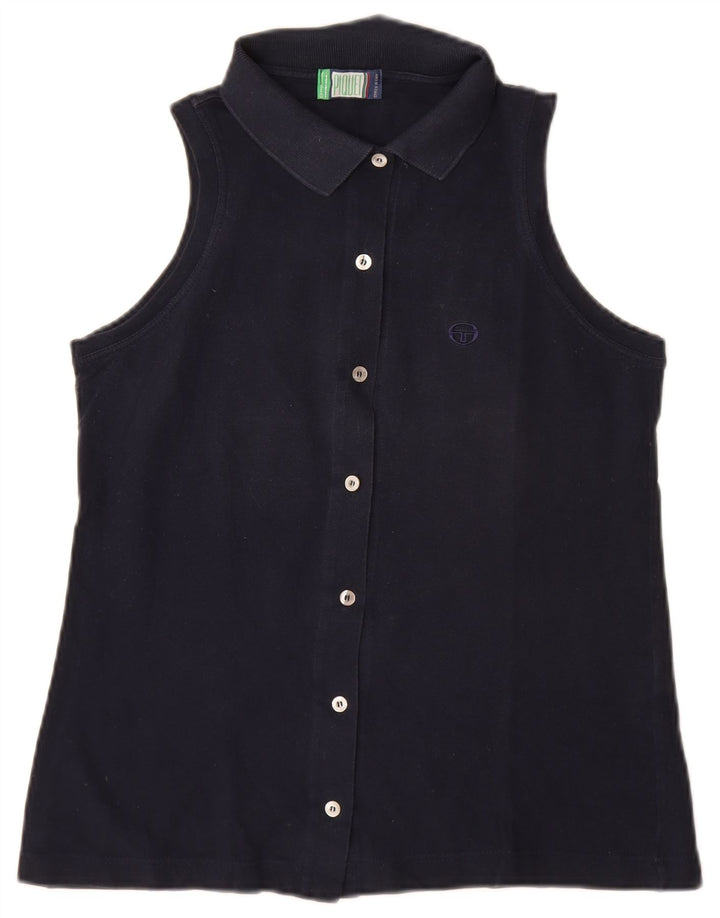 Sergio Tacchini Camicia senza maniche da donna Camicetta UK 12 Medio Blu Navy