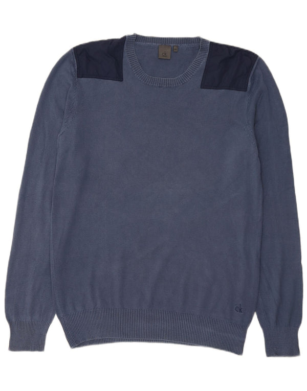 Maglione maglione girocollo da uomo Calvin Klein 2XL cotone color block blu navy
