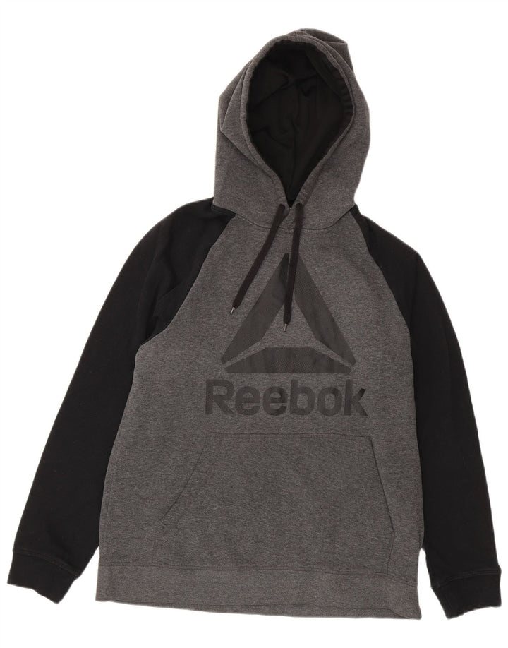 Maglione con cappuccio grafico da uomo Reebok in cotone color block grigio medio