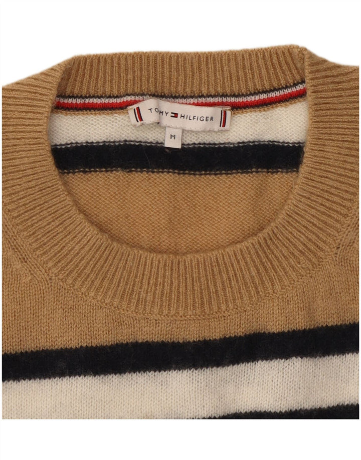 TOMMY HILFIGER Maglione maglione girocollo da donna UK 12 a righe beige medio