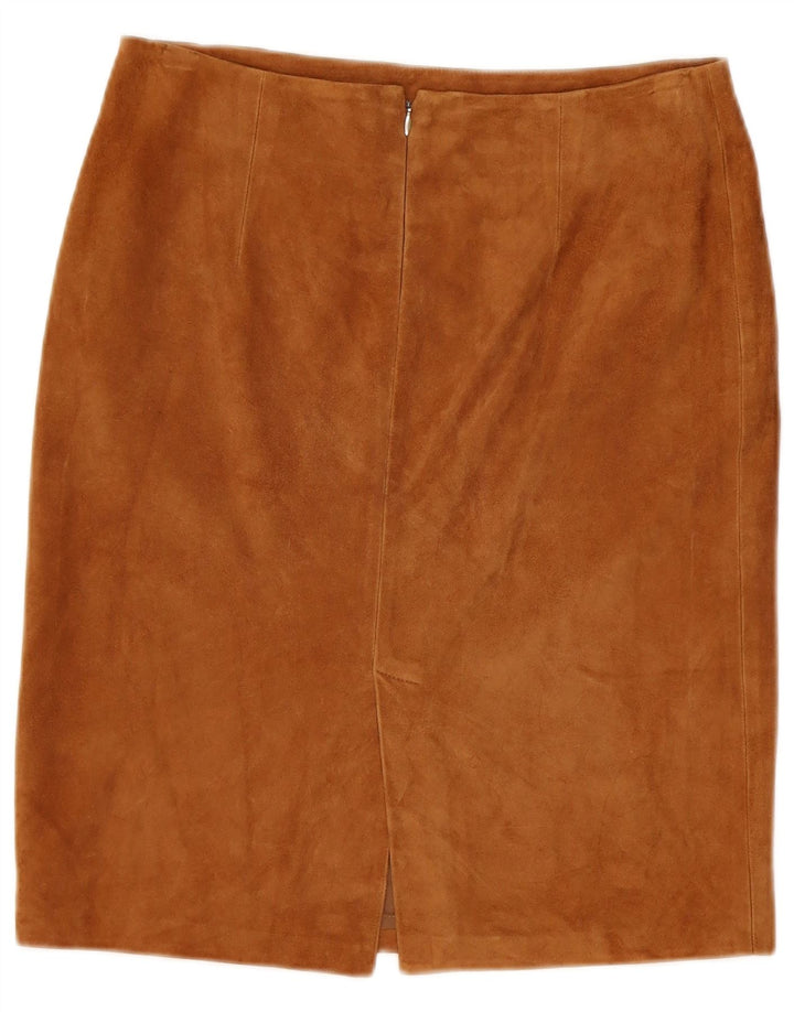 Gonna dritta vintage in pelle scamosciata da donna W29 marrone medio