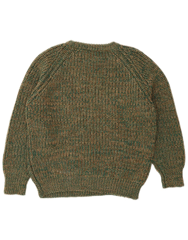 Maglione maglione girocollo da donna vintage IT 42 Lana screziata verde medio