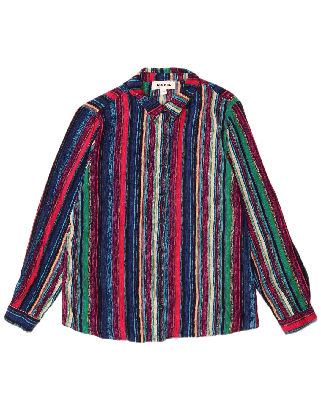Camicetta camicia vintage da donna UK 12 Viscosa a righe multicolore media