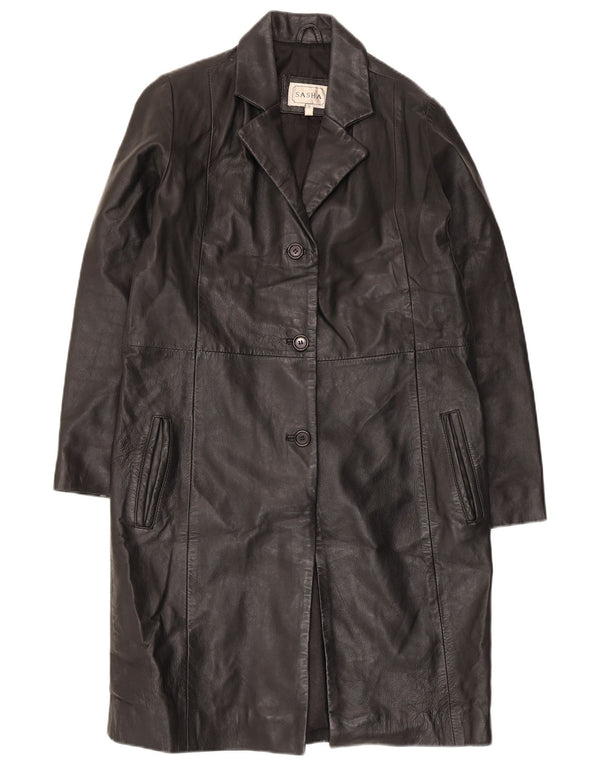 Sasha Cappotto in pelle da donna a 3 bottoni UK 10 Small Nero