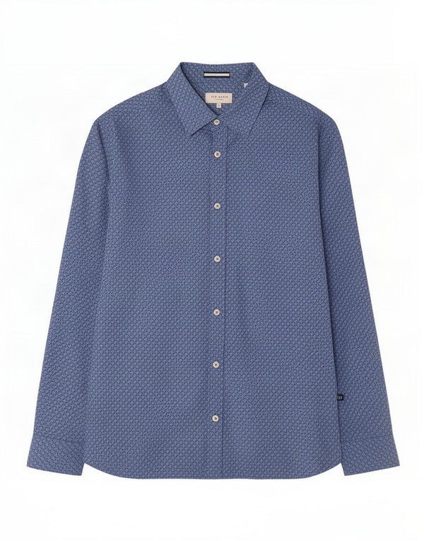 Camicia da uomo Ted Baker taglia 3 cotone pied de poule blu medio