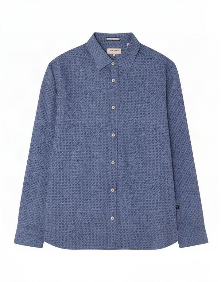 Camicia da uomo Ted Baker taglia 3 cotone pied de poule blu medio