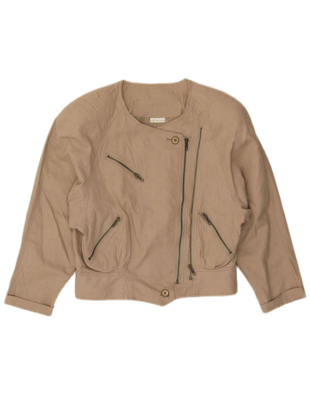 Giubbotto bomber da donna vintage IT 44 Biker in lino beige medio